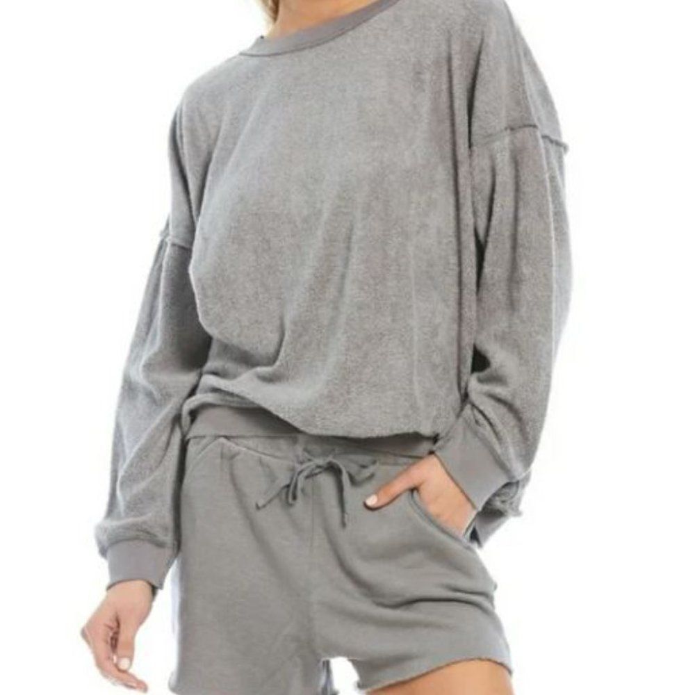 Free People Kelly Lounge Grey Fleece Shorts & Fleece Top Set